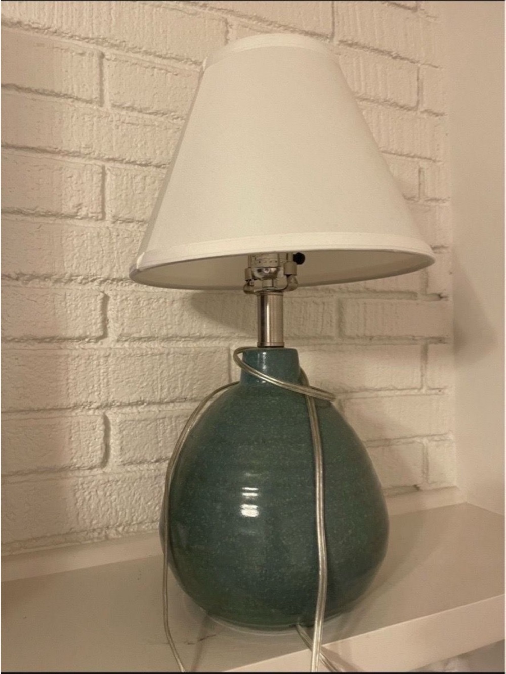 Ceramic Teal Table Lamp with White Shade